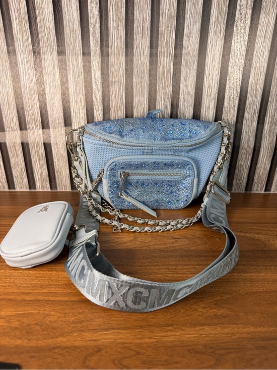 Steve Madden Handbags - Steve Madden Light Blue Embellished Crossbody Bag with Chain Detail
